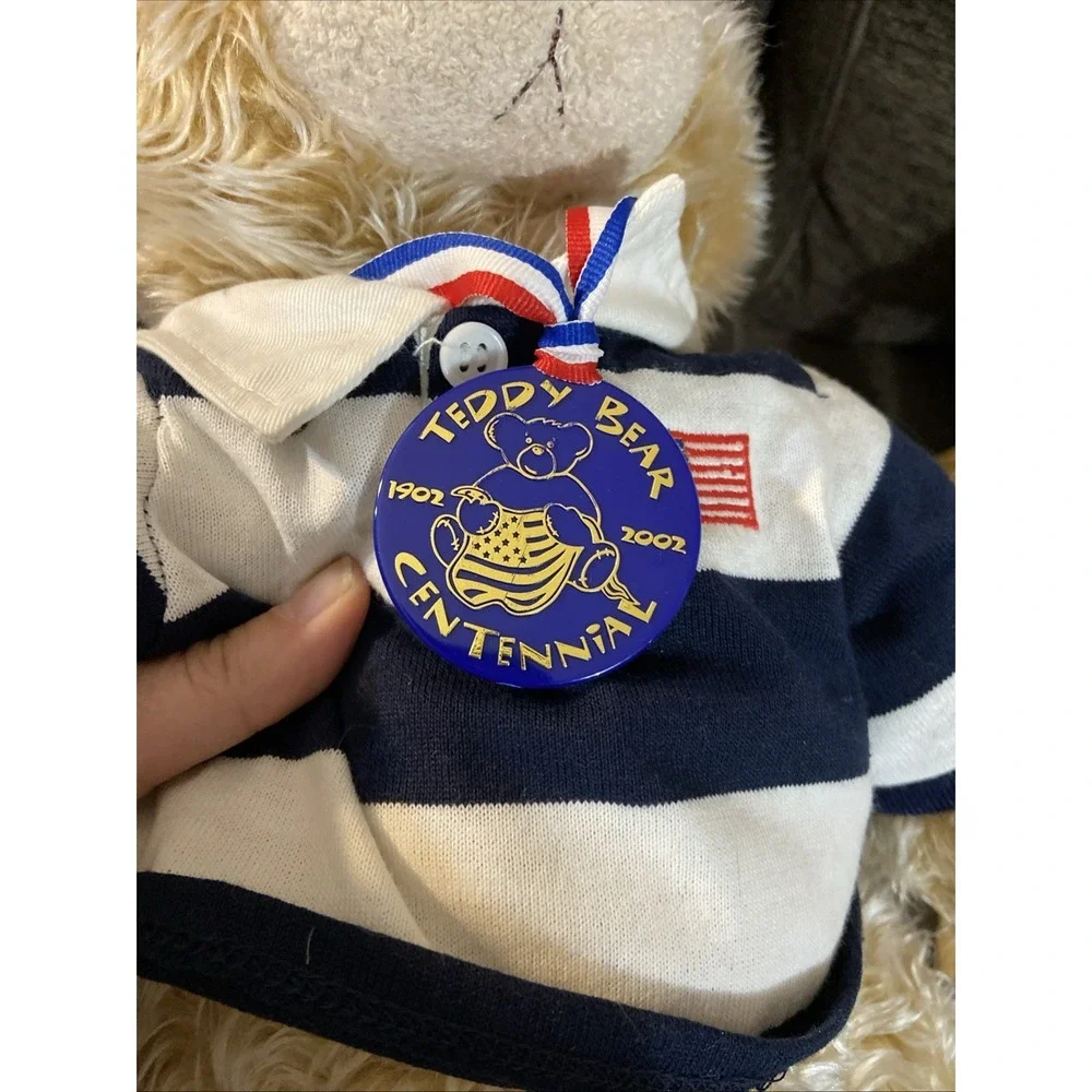 Build A Bear Cream Colored Bear With Blue And White Shirt and Centennial 17 🧸